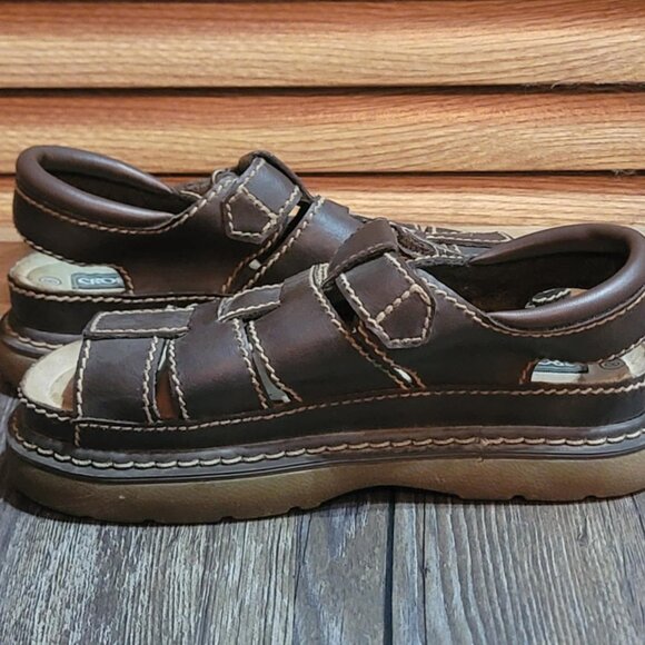 Vintage Y2K 90s Women's Size 8  Chunky Platform Thick Stitching Sandals Brown - Picture 1 of 5